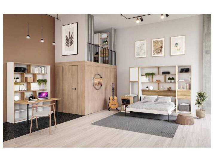 FORTE Jugendzimmer-Set Jugendzimmer S-ROOM 3 mit Schrankbett, Optik: Weiß und Catania Eiche, (Komplett-Set, 4-tlg., Schrankbett, Regal, Multi-Regal von Forte