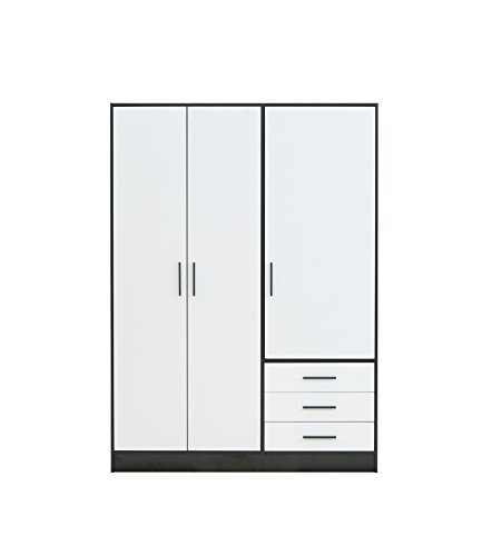 FORTE Jupiter Kleiderschrank 3-türig, 3 Schubladen, Holzwerkstoff, Schwarz-Weiß, 144.6 x 60 x 200 cm von Forte