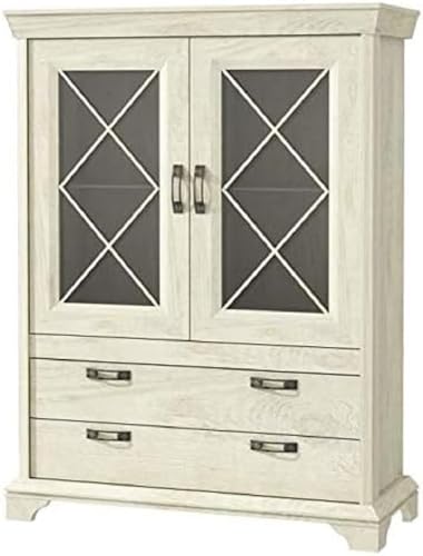 FORTE Kashmir Vitrine mit 2 Glastüren und 2 Schubladen, Holzwerkstoff, Pinie Weiß Dekor, 48,2 x 123 x 162,3 cm FORTE Kashmir Vitrine mit 2 Glastüren und 2 Schubladen, Holzwerkstoff, Pinie Weiß Dekor, 48,2 x 123 x 162,3 cm von Forte