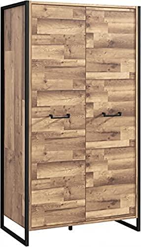 FORTE Hud Kleiderschrank mit 2 Türen, Holzwerkstoff, Stabeiche / Betonoptik Dunkelgrau, 109,1 x 199,9 x 62,2 cm von Forte