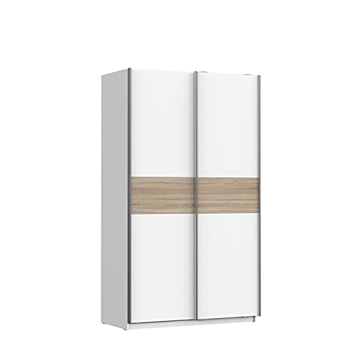 FORTE Winner Plus Schwebetürenschrank, Holzwerkstoff, Weiß kombiniert mit Sonoma Eiche , 120,1 x 209,7 x 61,2 cm von Forte
