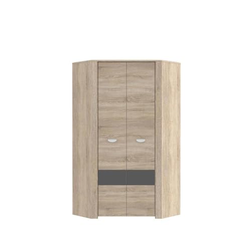 FORTE Yoop Kleiderschrank mit 2 Türen, Holzwerkstoff, Sonoma Eiche kombiniert mit Grau Matt, 205,7 x 95,4 x 80,5 cm von Forte