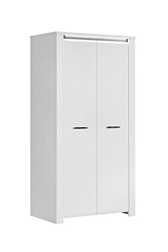 FORTE Brugia Kleiderschrank mit 2 Türen, Holzwerkstoff, Weiß kombiniert mit Betonoptik Dunkelgrau/Weiß Hochglanz, 96,4 x 197,5 x 60,3 cm von Forte