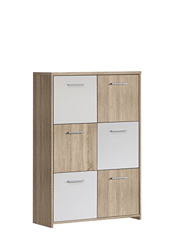 FORTE Quadro Kommode mit 6 Türen, Holzwerkstoff, Sonoma Eiche / Weiß, 77.2 x 29.6 x 112.7 cm von Forte