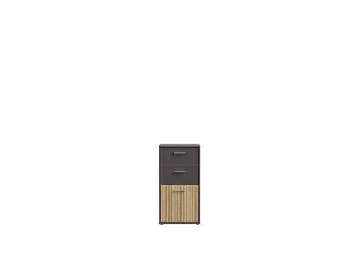 FORTE Kommode 2 Schübe, 1 Tür, grau / Lamela Eiche Dekor - 48,8x95,1x40cm (B/H/T), grau von Forte