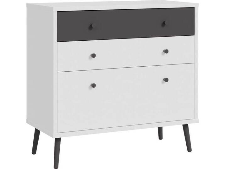 FORTE Kommode 3 Schubladen, in Weiss/ Wolfram grau - 89,8x86,5x41,5cm (BxHxT), grau von Forte