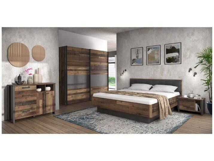 FORTE Komplettschlafzimmer Schlafzimmer CLIF 220, 5-tlg Komplettset Optik: Old Wood Vintage, (Komplett-Set, 5-tlg., 2x Nachtkommode, Doppelbett, Kommode von Forte