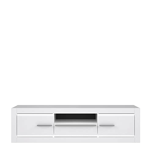 FORTE L-Light TV-Unterschrank mit 2 Türen und 1 Schublade, Holzwerkstoff, Weiß mit Weiß hochglanz, B x H x T: 157,7 x 78,3 x 41,3 cm von Forte