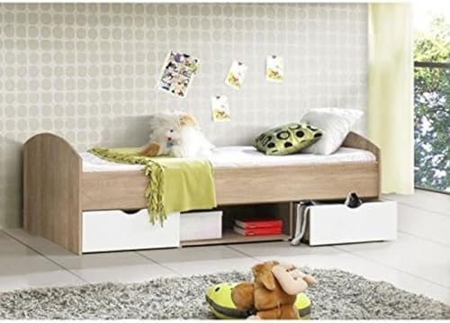 FORTE Libelle Jugendbett, Liegefläche 90 x 200 cm, Holzwerkstoff, Weiß kombiniert mit Grau matt, 210 x 94,6 x 76,8 cm von Forte
