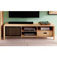 FORTE Lowboard "JytanaTV-Board, TV-Schrank" Breite 174,8 cm, mit Lamellen-Schiebetüre, Mauvella Eiche / Schwarz FORTE Lowboard "JytanaTV-Board, TV-Schrank" Breite 174,8 cm, mit Lamellen-Schiebetüre, Mauvella Eiche / Schwarz von Forte