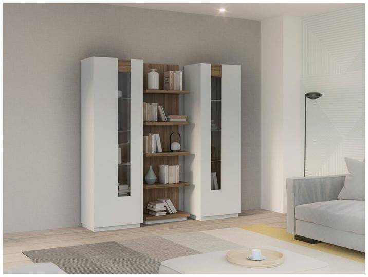 FORTE Lowboard Schrankset LEWISVILLE Wohnwand 3-tlg Optik: Secret Grey / Valencia Oak, beige von Forte