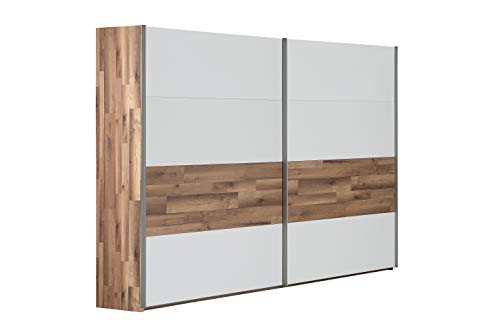 FORTE Modern Way Schwebetürenschrank mit 2 Türen, Holzwerkstoff, Weiß Matt mit Absetzung in Stabeiche, 270 cm x 210,5 cm x 61,2 cm von Forte