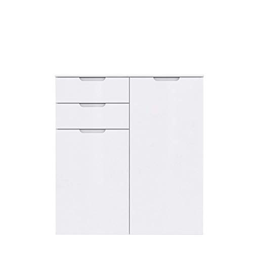 FORTE Sienna Kommode mit 2 Türen und 2 Schubladen , Holzwerkstoff, Weiß/ Weiß Hochglanz, 109.9 x 34.1 x 116.9 cm von Forte