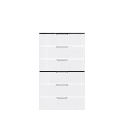 FORTE Sienna Kommode mit 6 Schubladen, Holzwerkstoff, Weiß/ Weiß Hochglanz, 70.3 x 34.1 x 116.9 cm von Forte