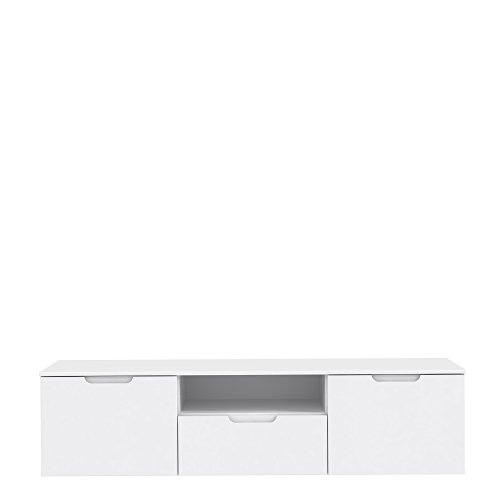 FORTE Sienna TV-Unterschrank mit 2 Türen und 1 Schublade, Holzerkstoff, Weiß/Weiß Hochglanz, 169.6 x 41.3 x 43.3 cm von Forte