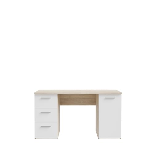 FORTE NET307 Schreibtisch mit 1 Tür und 3 Schubladen, Holzwerkstoff, Sonoma Eiche mit weiß, 138 cm breit, 75 cm hoch, 60 cm tief FORTE NET307 Schreibtisch mit 1 Tür und 3 Schubladen, Holzwerkstoff, Sonoma Eiche mit weiß, 138 cm breit, 75 cm hoch, 60 cm tief von Forte
