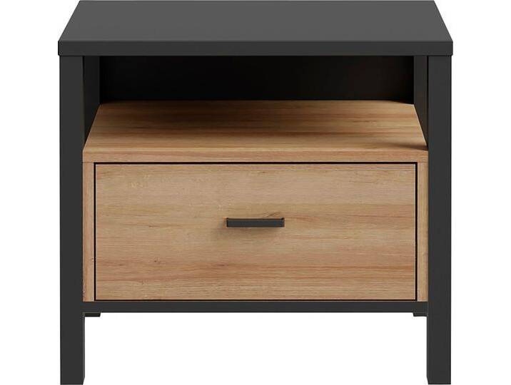FORTE Nachtkommode High Rock, mit schwarzem Metallgriff, beige schwarz, Schwarz Riviera Eiche von Forte
