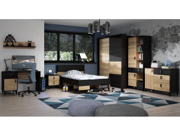 FORTE Nachtkommode Lya, Nachtkomme, 2 Schubkästen,Metallfüße, schwarz von Forte