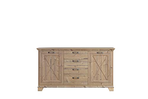 FORTE Nepal Kommode mit 2 Türen und 4 Schubladen, Holzwerkstoff, Bramberg Fichte, 175 x 97,2 x 45 cm von Forte