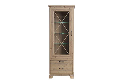 FORTE Nepal Vitrine mit 1 Glastür und 2 Schubladen, Holzwerkstoff, Bramberg Fichte, 75,6 x 209,2 x 45 cm von Forte