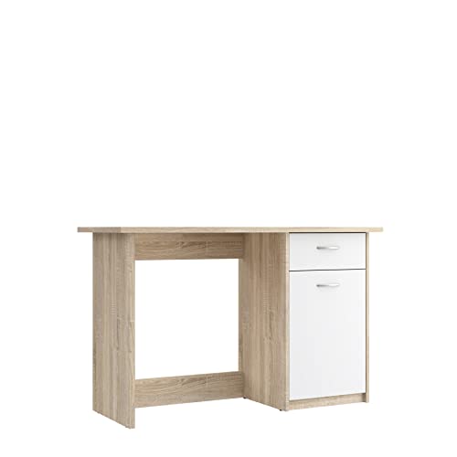 FORTE Balios Schreibtisch mit 1 Tür und 1 Schublade, Holzwerkstoff, Sonoma Eiche Dekor kombiniert mit Weiß , B x H x T: 123 x 77,7 x 50 cm von Forte