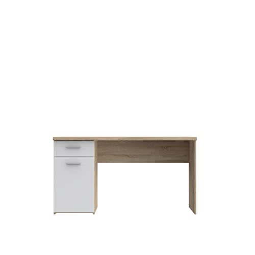 FORTE Net 106 Schreibtisch mit 1 Tür und 1 Schublade, Holzwerkstoff, Sonoma Eiche Dekor kombiniert mit Weiß, B x H x T: 140 x 76.5 x 60 cm von Forte