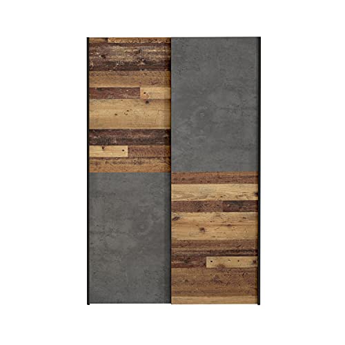 FORTE Ozula moderner Mehrzweckschrank, Holzwerkstoff, Old Wood Vintage Dekor mit Betonoptik Grau, 120 x 42 x 190.50 cm von Forte