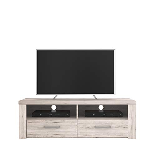 FORTE Portland TV-Unterschrank mit 2 Schubladen, Holzwerkstoff, Sandeiche, 41 x 126,9 x 52 cm von Forte