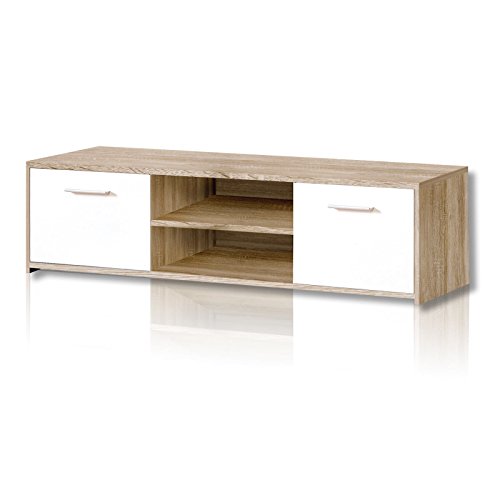 FORTE Quadro TV-Unterschrank mit 2 Türen, Holzwerkstoff, Sonoma Eiche / Weiß, 39 x 136 x 52,7 cm FORTE Quadro TV-Unterschrank mit 2 Türen, Holzwerkstoff, Sonoma Eiche / Weiß, 39 x 136 x 52,7 cm von Forte