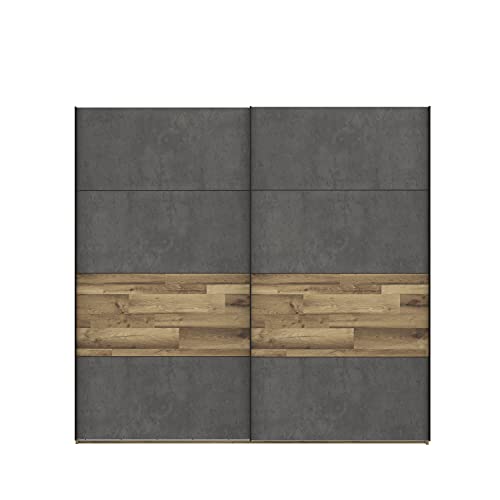 FORTE Ricciano Schwebetürenschrank, Holzwerkstoff, Stabeiche kombiniert mit Betonoptik Dunkelgrau, 220,1 x 210,5 x 61,2 cm von Forte