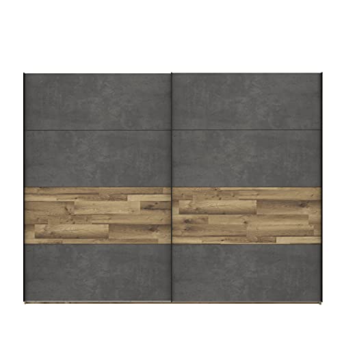 FORTE Ricciano Schwebetürenschrank, Holzwerkstoff, Stabeiche kombiniert mit Betonoptik Dunkelgrau, 269,9 x 210,5 x 61,2 cm von Forte