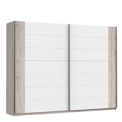 FORTE RONDINO Schrank 270, Kleiderschrank, Schwebetürenschrank groß Skandinavisch Schlafzimmer 2-türig Holzdekor: Sandeiche / Weiß Hochglanz, 270 cm breit x 210 cm hoch x 61 cm tief FORTE RONDINO Schrank 270, Kleiderschrank, Schwebetürenschrank groß Skandinavisch Schlafzimmer 2-türig Holzdekor: Sandeiche / Weiß Hochglanz, 270 cm breit x 210 cm hoch x 61 cm tief von Forte