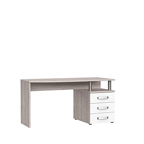 FORTE Rondino Schreibtisch mit 3 Schubladen, Sandeiche kombiniert mit Weiß Glanz, 59,9 x 138 x 70,2 cm von Forte