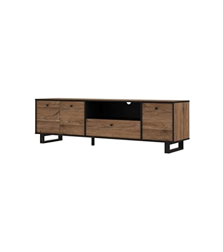 FORTE SEWILL TV Unterschrank mit 3 Türen und 1 Schublade, Holzwerkstoff, Colonialeiche / Schwarz, 180.8 x 52.8 x 42 cm von Forte