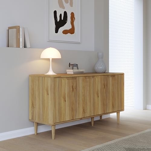 Forte Sherbrooke, einfache Montage Dank EasyKlix Kommode, Holzdekor: Mauvella Eiche, hohe Holzfüße, Sideboard mit 3 Türen, Mid Century Stil, 140 cm breit x 74 cm hoch x 43 cm tief Forte Sherbrooke, einfache Montage Dank EasyKlix Kommode, Holzdekor: Mauvella Eiche, hohe Holzfüße, Sideboard mit 3 Türen, Mid Century Stil, 140 cm breit x 74 cm hoch x 43 cm tief von Forte