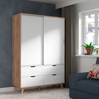 FORTE Schiebetürenschrank "Vankka, Topseller Viel Stauraum, scandinavischer Stil", (B/H/T ca.140x200x50cm), Made in Europe,mit Einlegeböden+Kleiderstange+Schubladen,grifflos von Forte