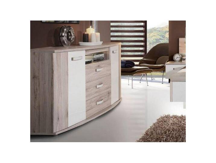 FORTE Schlafzimmer-Set Schlafzimmer Set 3 Rondino Sandeiche weiß Hochglanz mit LED 180x200 cm, weiß FORTE Schlafzimmer-Set Schlafzimmer Set 3 Rondino Sandeiche weiß Hochglanz mit LED 180x200 cm, weiß von Forte