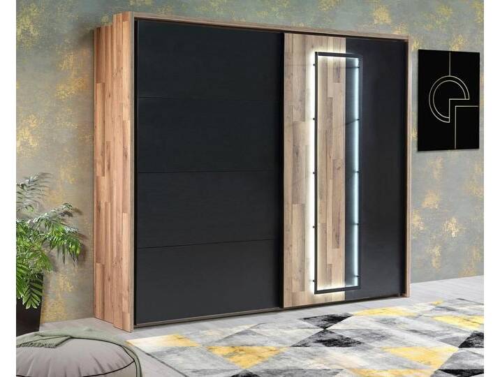 FORTE Schwebetürenschrank Sirius Crown mit LED-Beleuchtung, braun schwarz FORTE Schwebetürenschrank Sirius Crown mit LED-Beleuchtung, braun schwarz von Forte