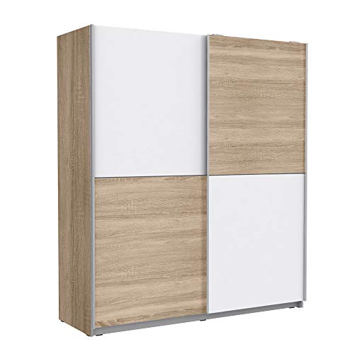 FORTE Winner Schwebetürenschrank mit 2 Türen, Holzwerkstoff, Sonoma Eiche Dekor + Weiß, 170.3 x 61.2 x 190.5 cm von Forte