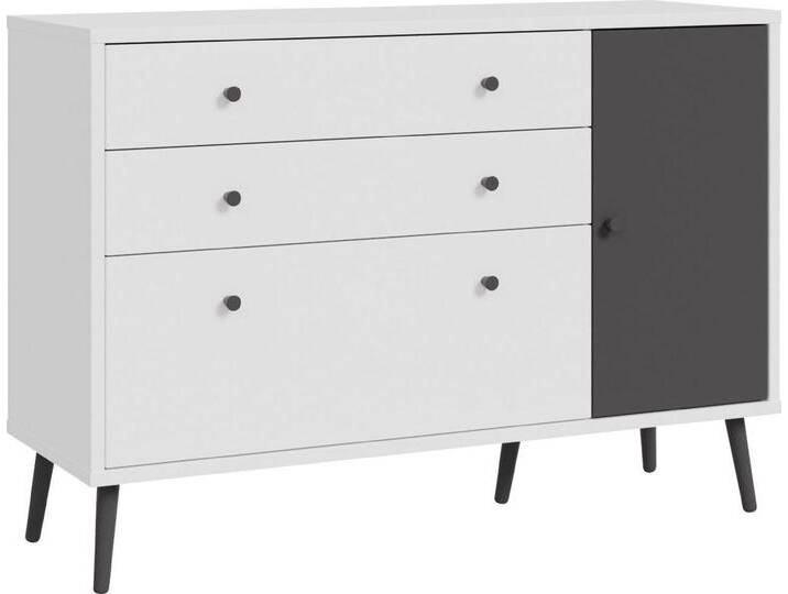 FORTE Sideboard 2 Schübe, 1 Tür, 1 Klappe, in Weiss / grau - 124,5x86,5x41,5cm (BxHxT), grau von Forte