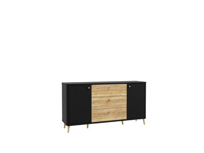 FORTE Sideboard 3 Schübe, Mauvella Eiche Dekor / Schwarz - 158x84,6x41,5cm (BxHxT), schwarz von Forte