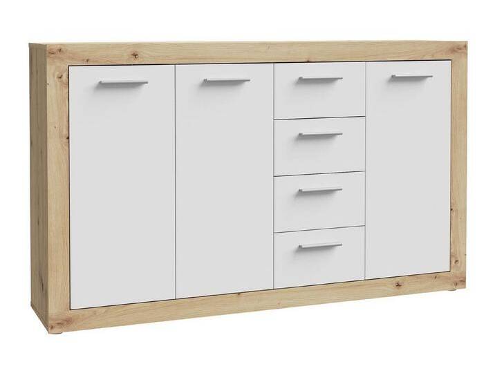 FORTE Sideboard BACCIO, Artisan Eiche Dekor, Weiß matt, 3 Türen, 4 Schubladen, B 153 x H 92 x T 34 cm, braun von Forte