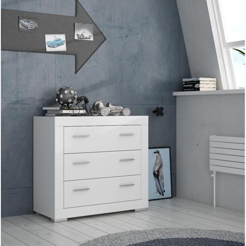 FORTE Snow Kommode mit 3 Schubladen, Holzwerkstoff, Weiß matt, 95.7 x 41.7 x 86.5 cm von Forte