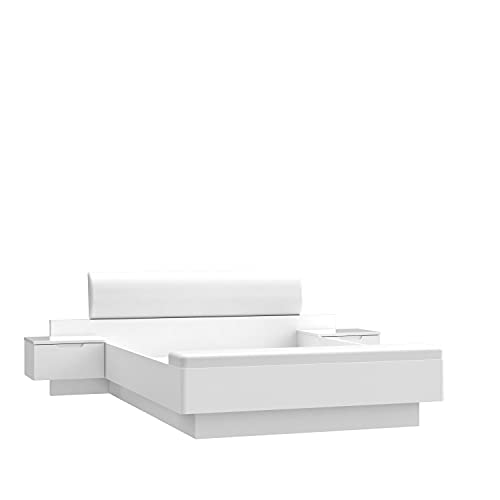 FORTE Starlet White Bett mit 2 Schubladen und 1 Klappe, Liegefläche 160 x 200 cm, Holzwerkstoff, Weiß/ Weiß Hochglanz, 285,3 x 87,3 x 242,2 cm von Forte