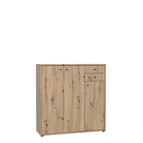 FORTE TEMPRA 2 Kommode mit 3 Türen und 2 Schubladen, Holzwerkstoff, Artisan Eiche Dekor, (B x H x T) 108,8 x 111,1 x 34,8 cm von Forte