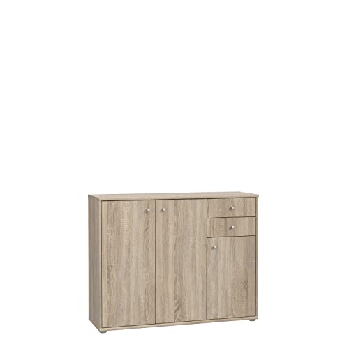 FORTE TEMPRA 2 Kommode mit 3 Türen und 2 Schubladen, Holzwerkstoff, Sonoma Eiche, 108.8 x 85.5 x 34.8 cm von Forte