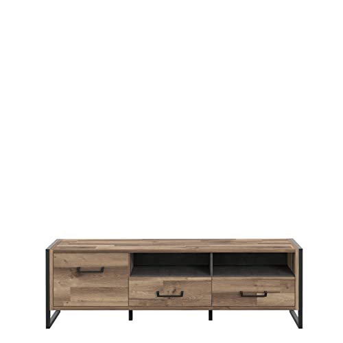 FORTE Hud TV-Unterschrank mit 1 Tür und 2 Schubladen, Holzwerkstoff, Stabeiche / Betonoptik Dunkelgrau, 168,8 x 52,4 x 41,5 cm von Forte