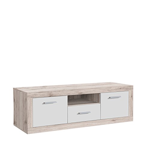 FORTE Baccio TV-Unterschrank mit 2 Türen und 1 Schublade, Holzwerkstoff, Sandeiche/Weiß, 147.80 x 41 x 49.90 cm von Forte