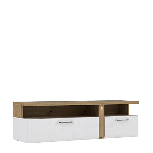 FORTE Tuluza TV-Unterschrank mit 2 Schubladen, Holzwerkstoff, Weiß mit Artisan Eiche, 50,7 x 163,2 x 53,9 cm von Forte