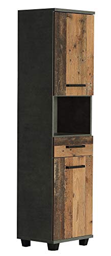 FORTE Veris Seitenschrank mit 2 Türen und 1 Schublade, Holzwerkstoff, Betonoptik Dunkelgrau / Old – Wood Vintage, 40,2 x 186,82 x 34,8 cm von Forte